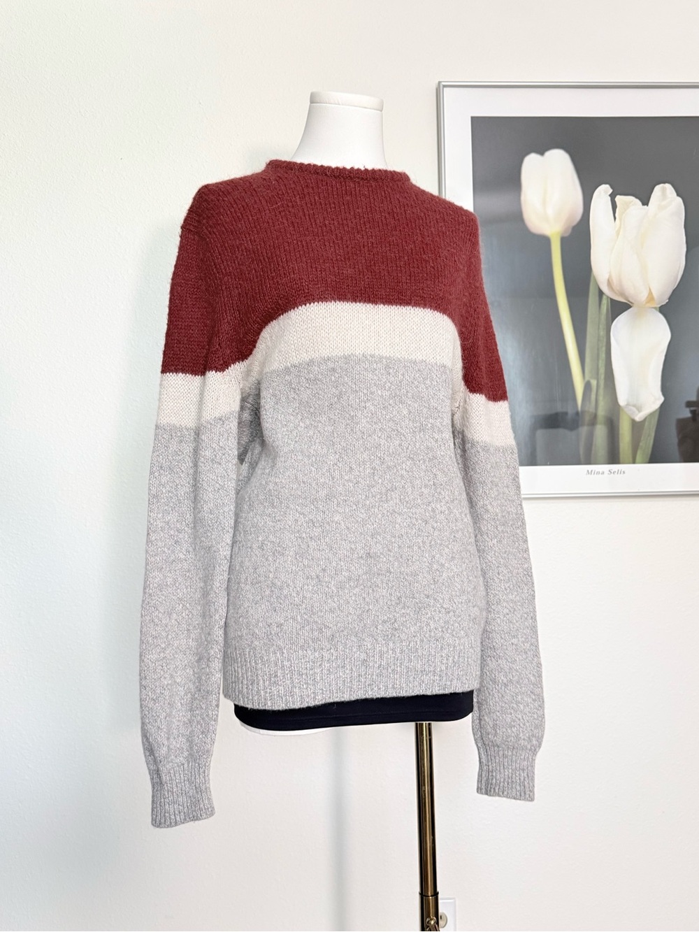 Massimo Dutti Wool Blend Colorblock Crewneck Sweater Academia Retro Preppy
